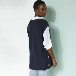 Mouwloze tuniektrui met knopen in hoornstijl, fantasietricot