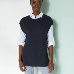 Mouwloze tuniektrui met knopen in hoornstijl, fantasietricot