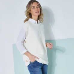 Mouwloze tuniektrui met knopen in hoornstijl, fantasietricot