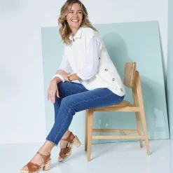 Mouwloze tuniektrui met knopen in hoornstijl, fantasietricot
