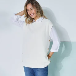 Mouwloze tuniektrui met knopen in hoornstijl, fantasietricot