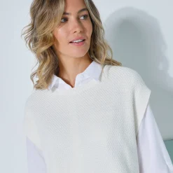 Mouwloze tuniektrui met knopen in hoornstijl, fantasietricot