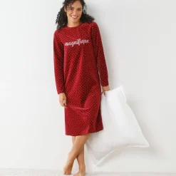 Nachthemd in velours met stippenprint