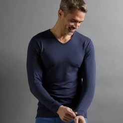 Ondershirt voor heren, V-hals en lange mouwen, matige warmte - set van 2