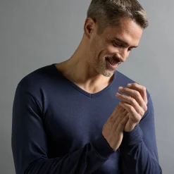 Ondershirt voor heren, V-hals en lange mouwen, matige warmte - set van 2