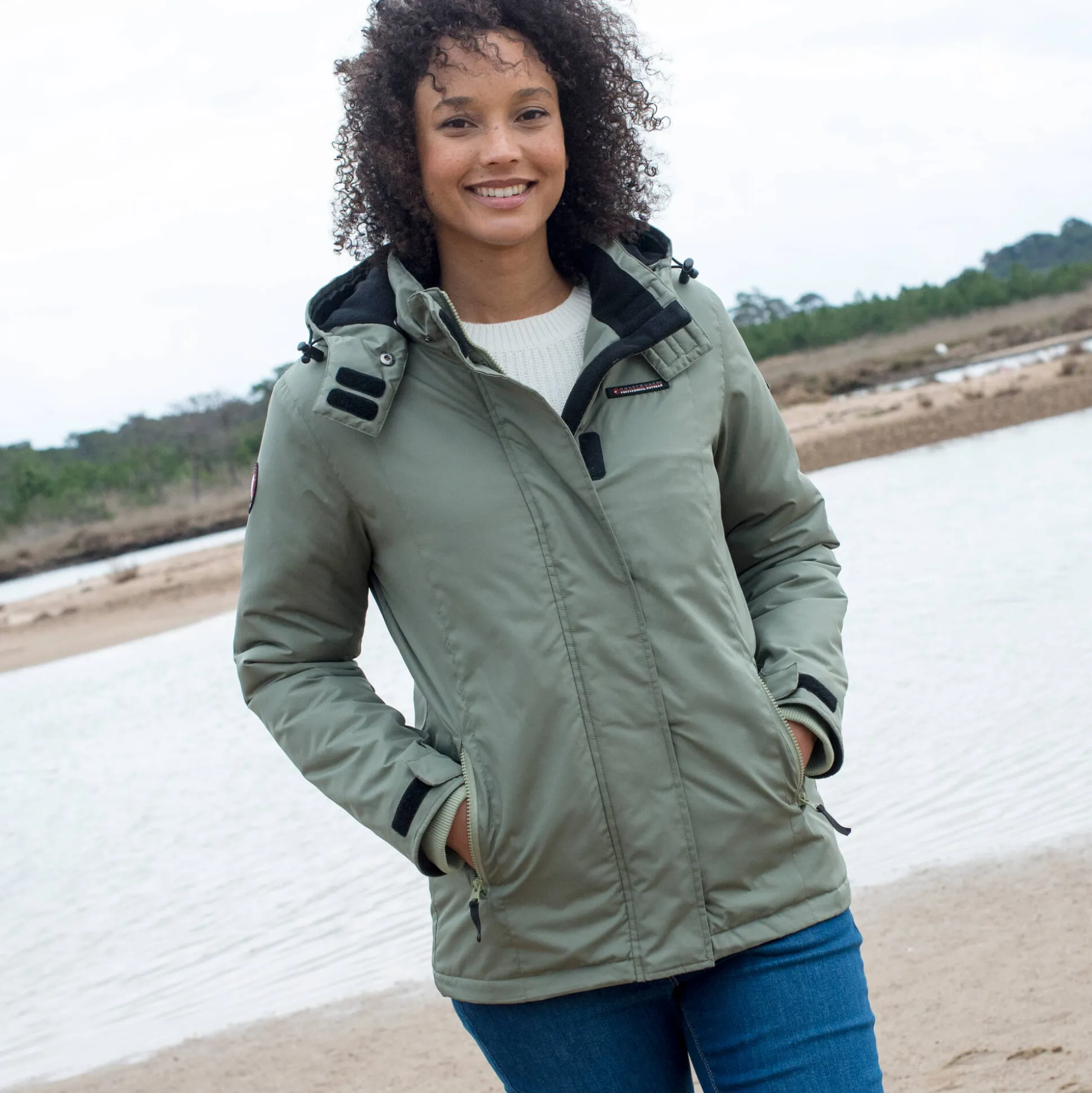 Ondoorlatende effen parka met fleecevoering