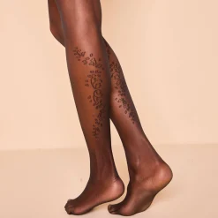 Opake panty met 'bloemen' tattoomotief - set van 2