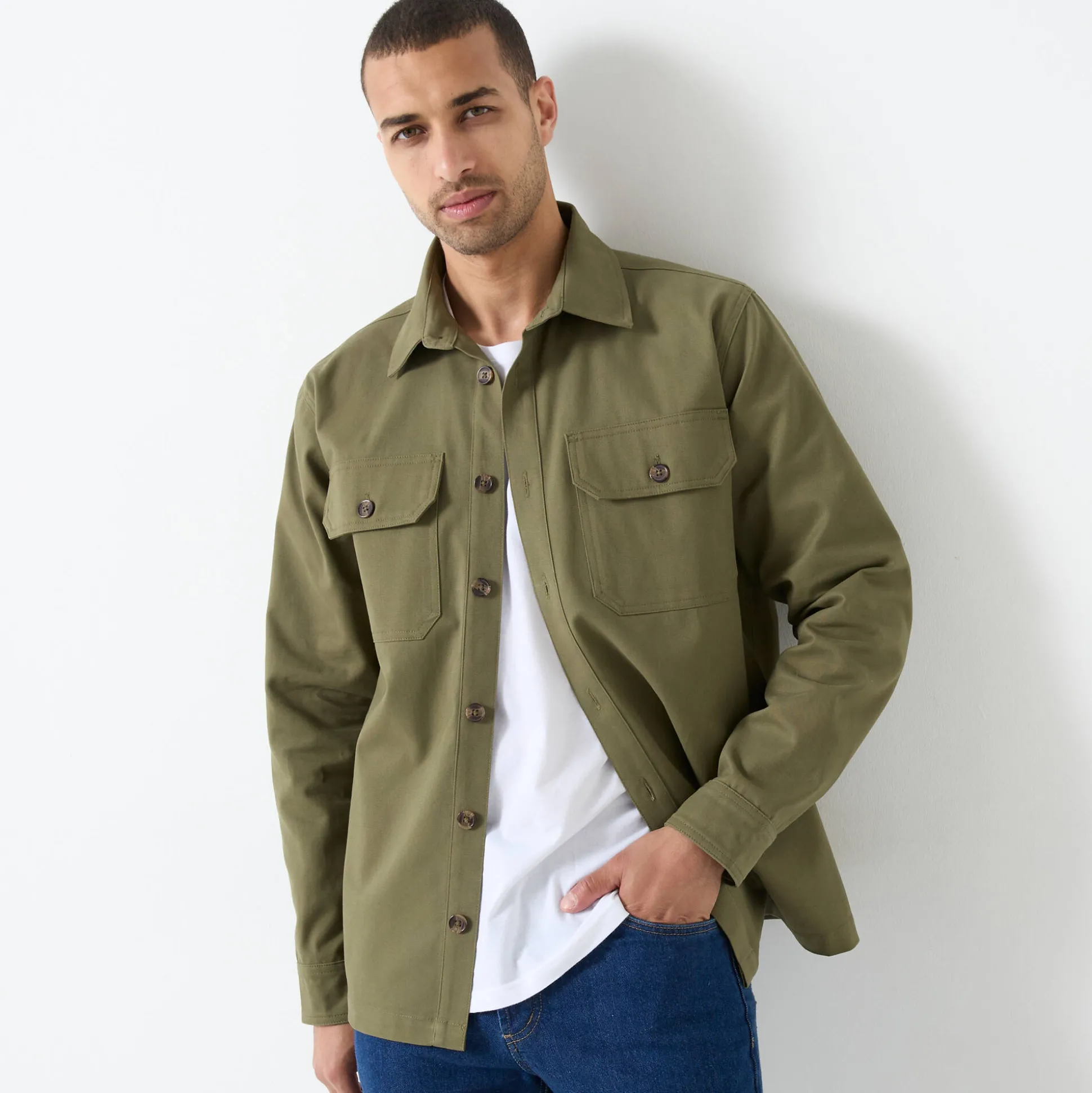 Overhemd met knoopsluiting, in twill met peau-de-pêche touch