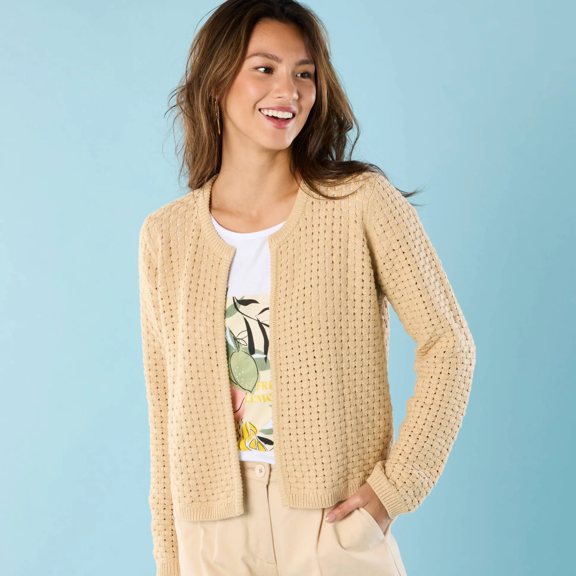 Paletotvest in fantasietricot, Kleine Lengtes