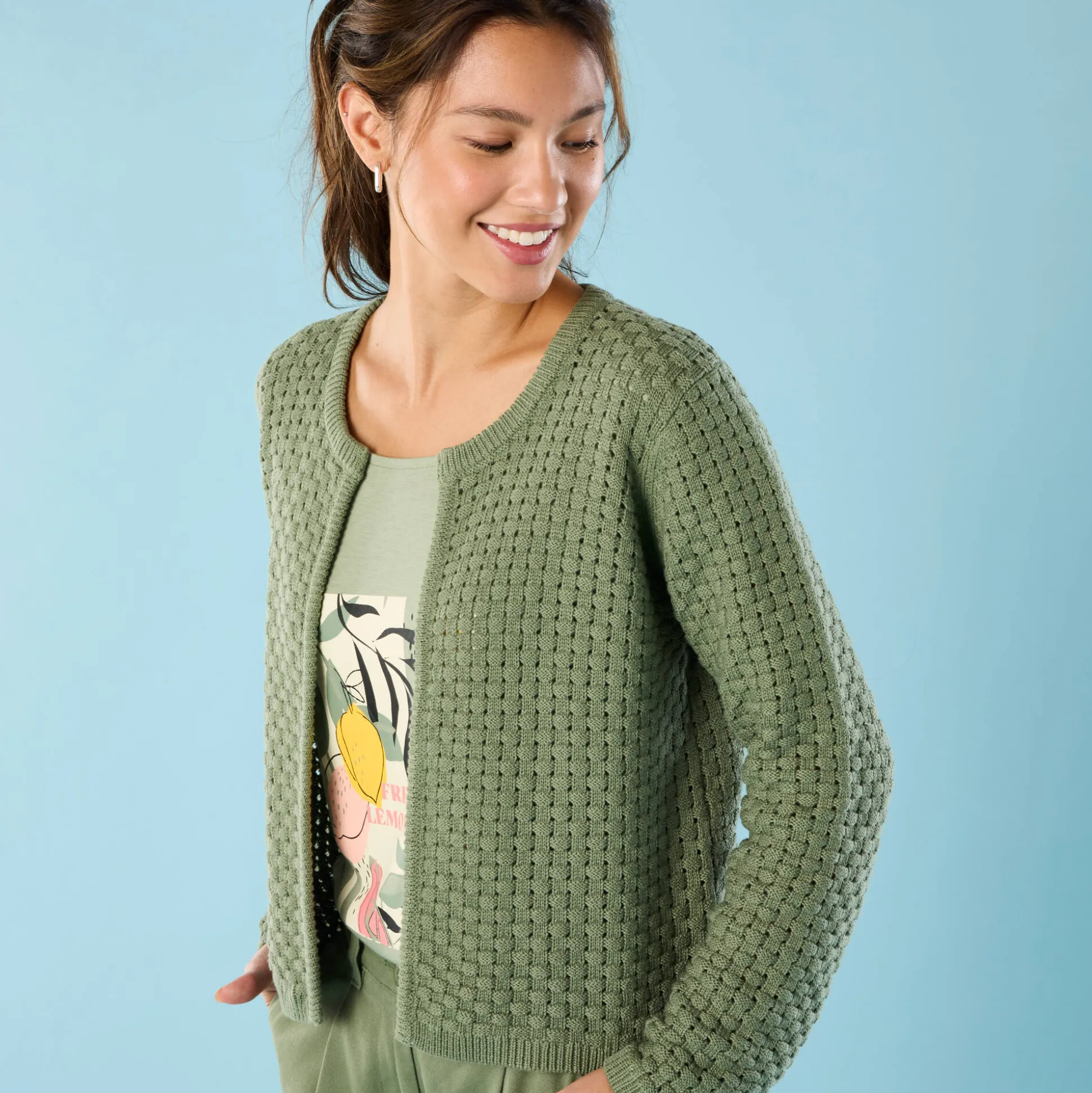 Paletotvest in fantasietricot, Kleine Lengtes