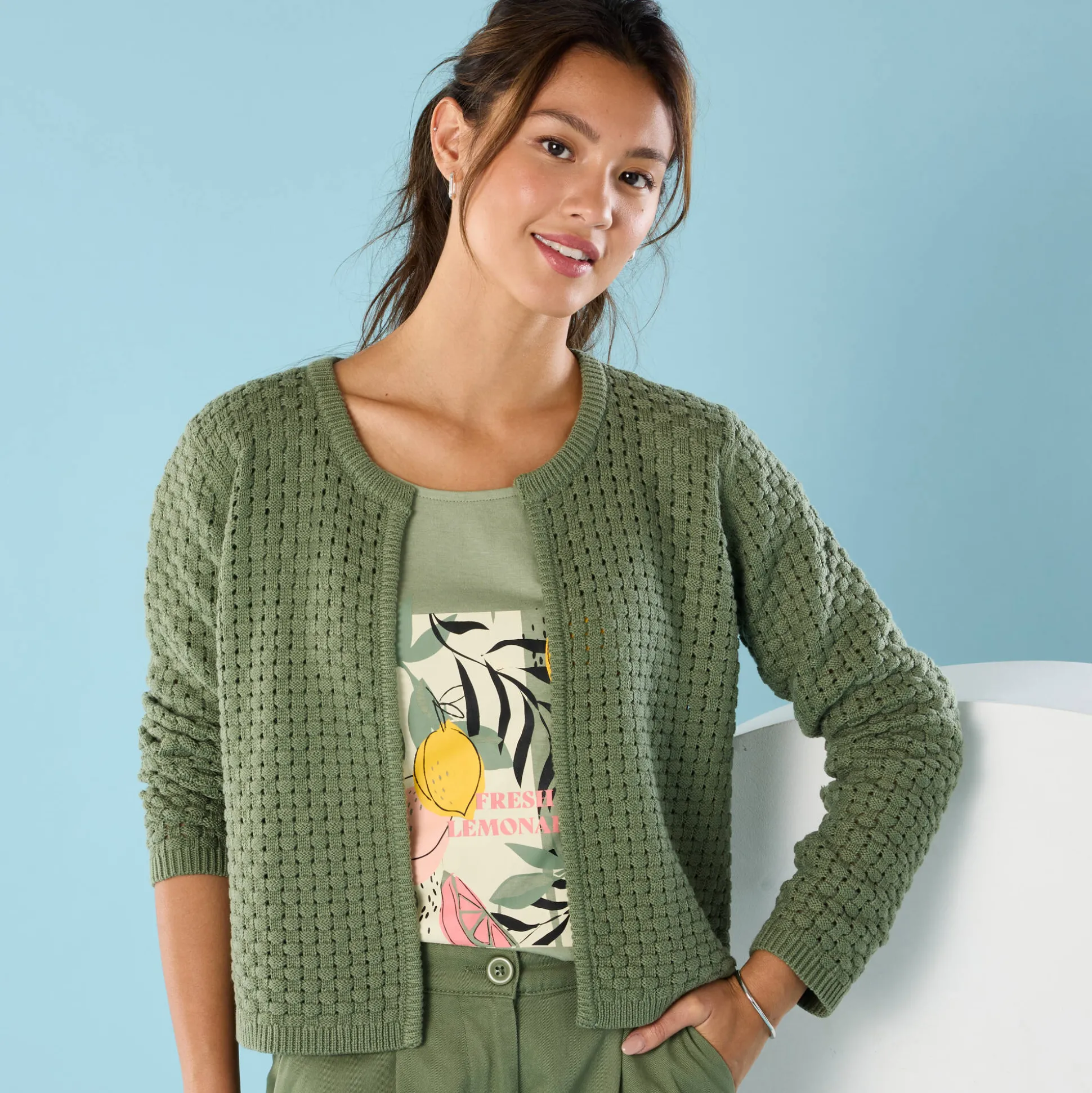Paletotvest in fantasietricot, Kleine Lengtes