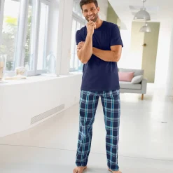 Pantalon pyjama uni + carreaux bas droits - lot de 2