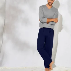 Pantalon pyjama uni + carreaux bas droits - lot de 2
