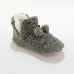 Pantoffels in laarsmodel met pompons en nepbontaspect