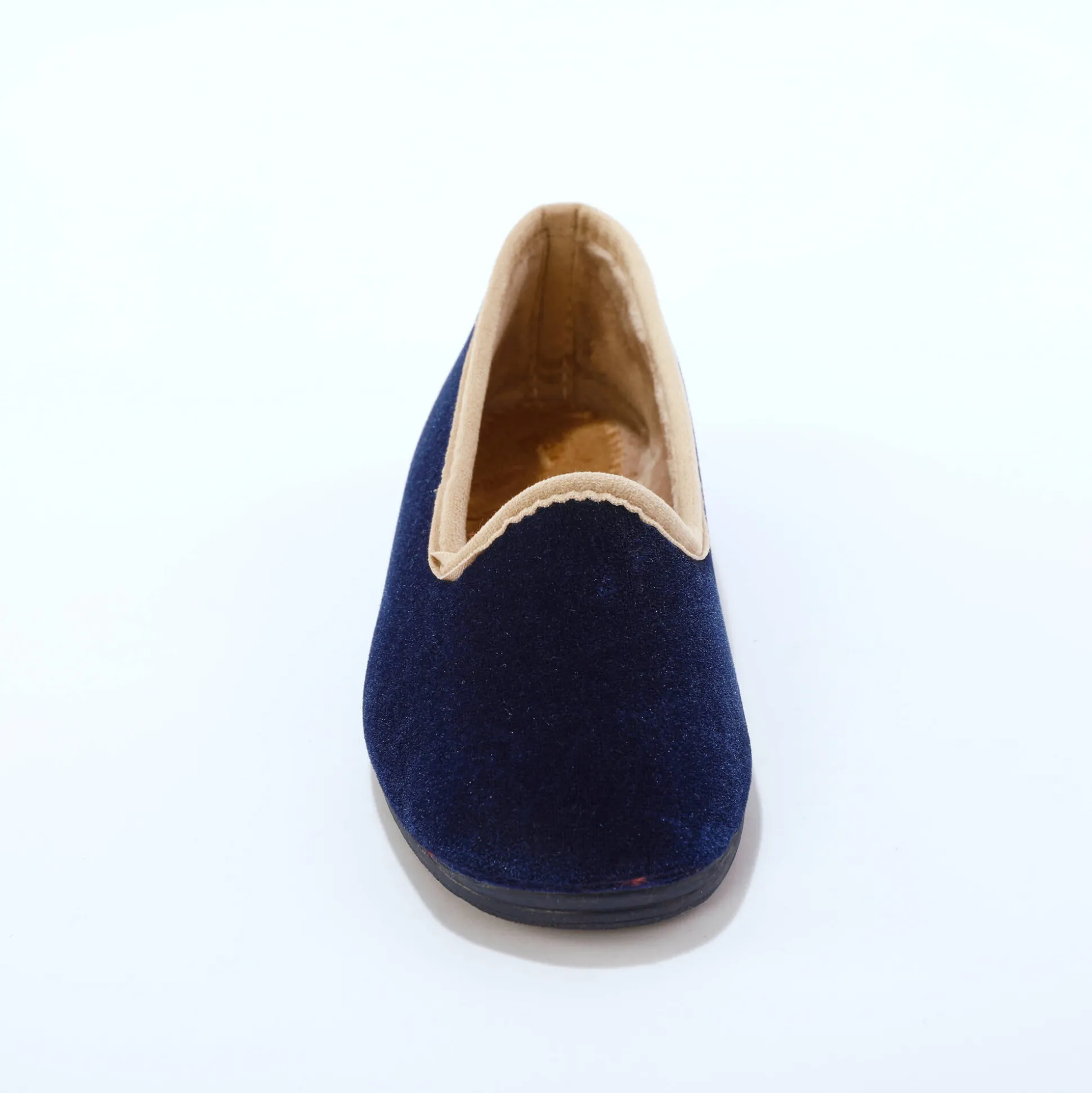 Pantoffels in velours, contrastbiesje