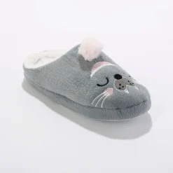 Pantoffels met pompon en zeeleeuwprint