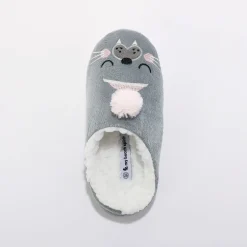 Pantoffels met pompon en zeeleeuwprint
