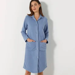 Peignoir in fleece met knoopsluiting