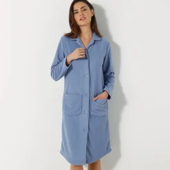 Peignoir in fleece met knoopsluiting