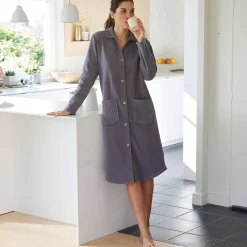 Peignoir in fleece met knoopsluiting