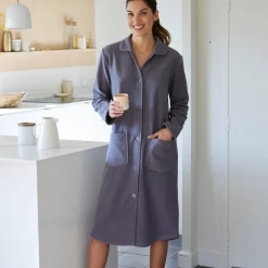 Peignoir in fleece met knoopsluiting