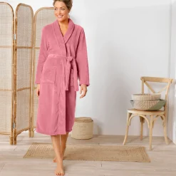 Peignoir in fleece met pluchetouch - 115 cm lang, lange mouwen