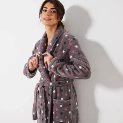 Peignoir in fleece met pluchetouch - 130 cm lang, lange mouwen