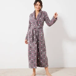 Peignoir in fleece met pluchetouch - 130 cm lang, lange mouwen