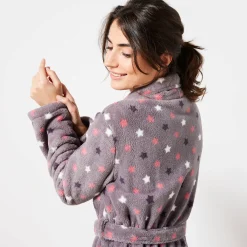 Peignoir in fleece met pluchetouch - 130 cm lang, lange mouwen