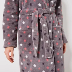Peignoir in fleece met pluchetouch - 130 cm lang, lange mouwen
