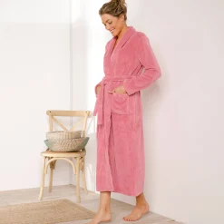 Peignoir in fleece met pluchetouch - 130 cm lang, lange mouwen