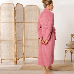 Peignoir in fleece met pluchetouch - 130 cm lang, lange mouwen