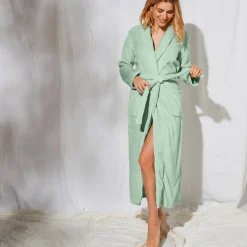 Peignoir in fleece met pluchetouch - 130 cm lang, lange mouwen