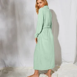 Peignoir in fleece met pluchetouch - 130 cm lang, lange mouwen