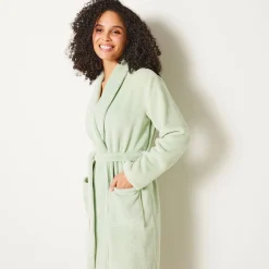 Peignoir in fleece met pluchetouch - 115 cm lang, lange mouwen