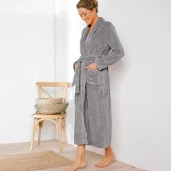 Peignoir in fleece met pluchetouch - 130 cm lang, lange mouwen