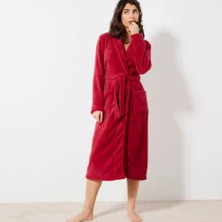 Peignoir in fleece met pluchetouch - 115 cm lang, lange mouwen