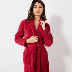 Peignoir in fleece met pluchetouch - 115 cm lang, lange mouwen
