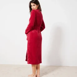 Peignoir in fleece met pluchetouch - 115 cm lang, lange mouwen