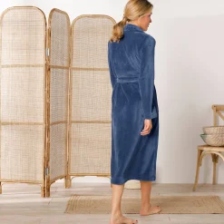 Peignoir in fleece met pluchetouch - 115 cm lang, lange mouwen