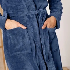 Peignoir in fleece met pluchetouch - 115 cm lang, lange mouwen