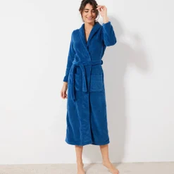 Peignoir in fleece met pluchetouch - 130 cm lang, lange mouwen