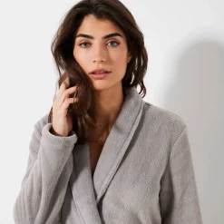 Peignoir in fleece met pluchetouch - 115 cm lang, lange mouwen