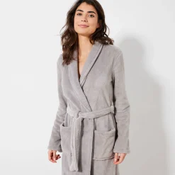 Peignoir in fleece met pluchetouch - 115 cm lang, lange mouwen