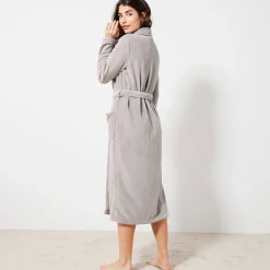Peignoir in fleece met pluchetouch - 115 cm lang, lange mouwen