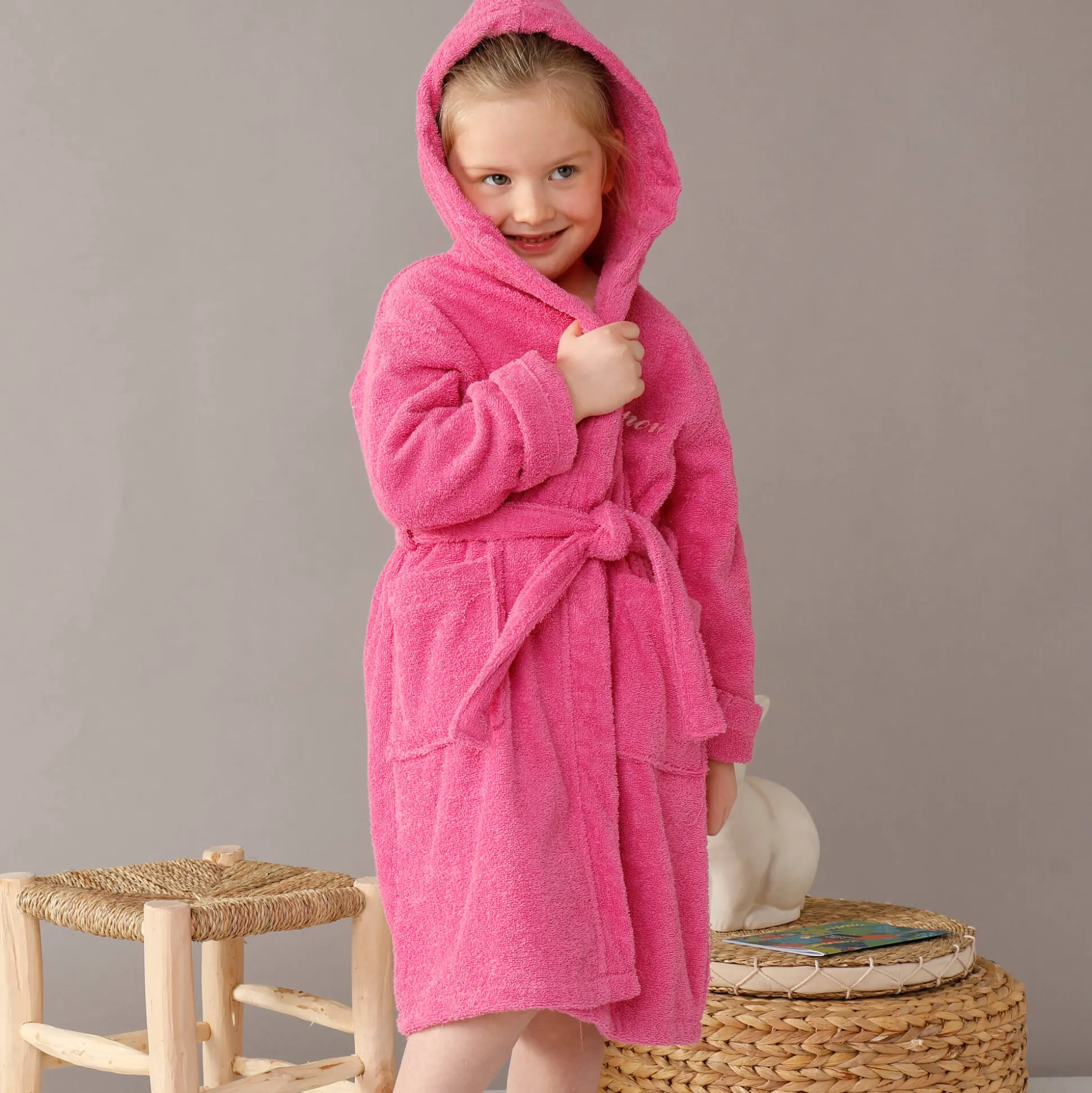 Personaliseerbare badjas met kap in badstof, kinderen