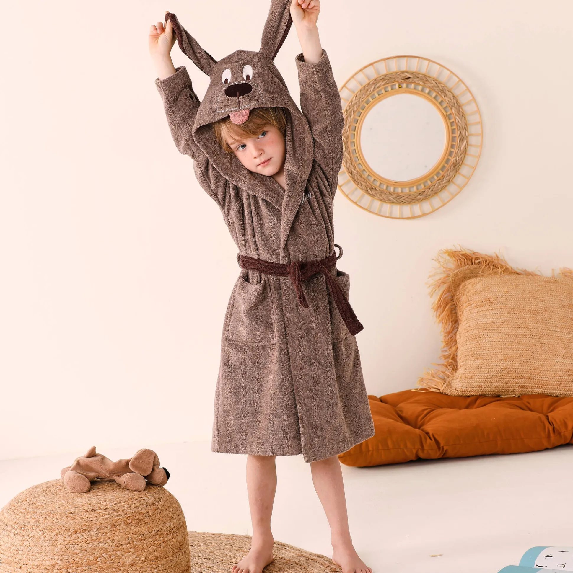 Personaliseerbare "hond" kinderbadjas met kap, katoenen badstof - 340 g/m²