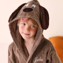 Personaliseerbare "hond" kinderbadjas met kap, katoenen badstof - 340 g/m²