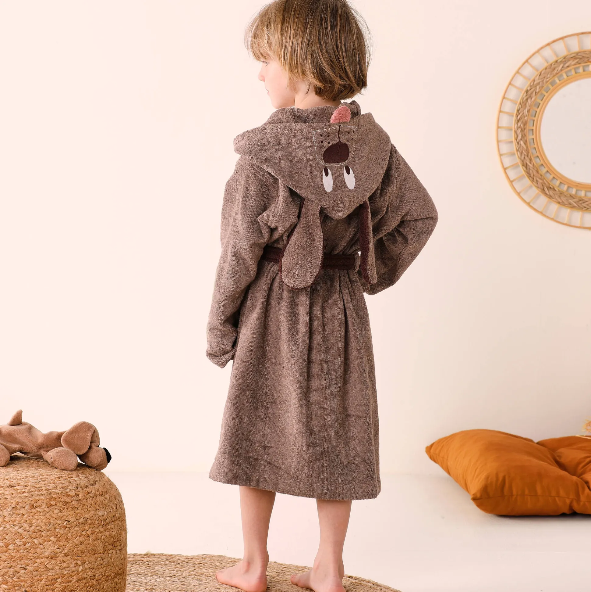 Personaliseerbare "hond" kinderbadjas met kap, katoenen badstof - 340 g/m²