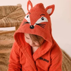 Personaliseerbare "vos" kinderbadjas met kap, katoenen badstof - 340 g/m²